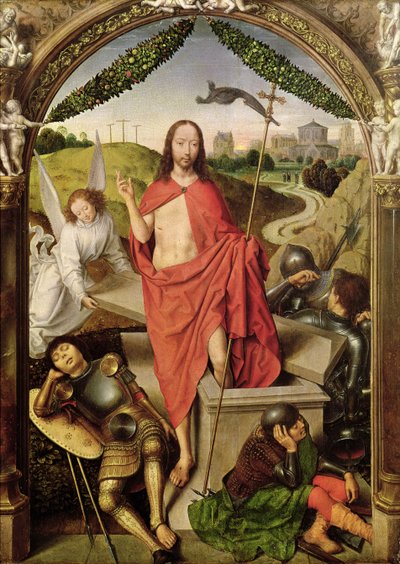Die Auferstehung, zentrales Panel des Triptychons der Auferstehung, ca. 1485-90 von Hans Memling